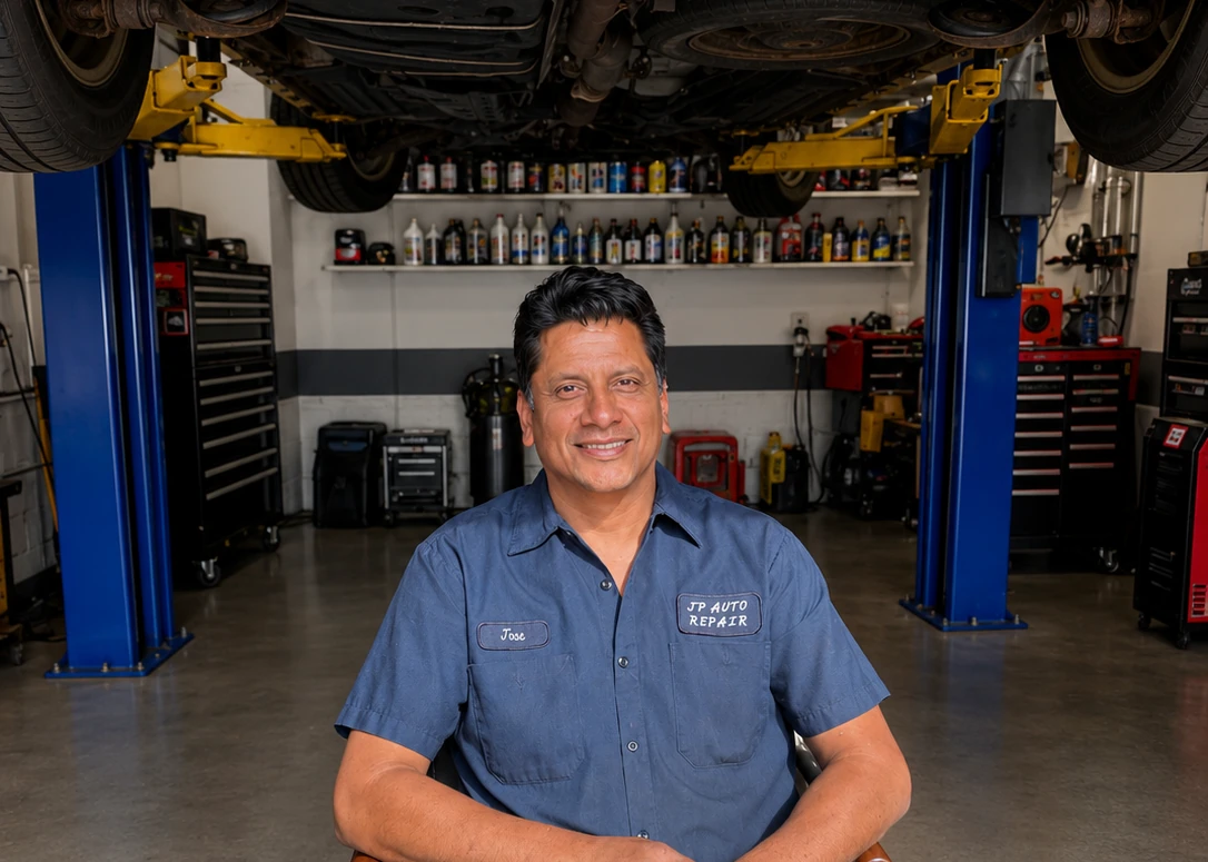 Inside JP Auto Repair's shop in Aurora, Illinois
